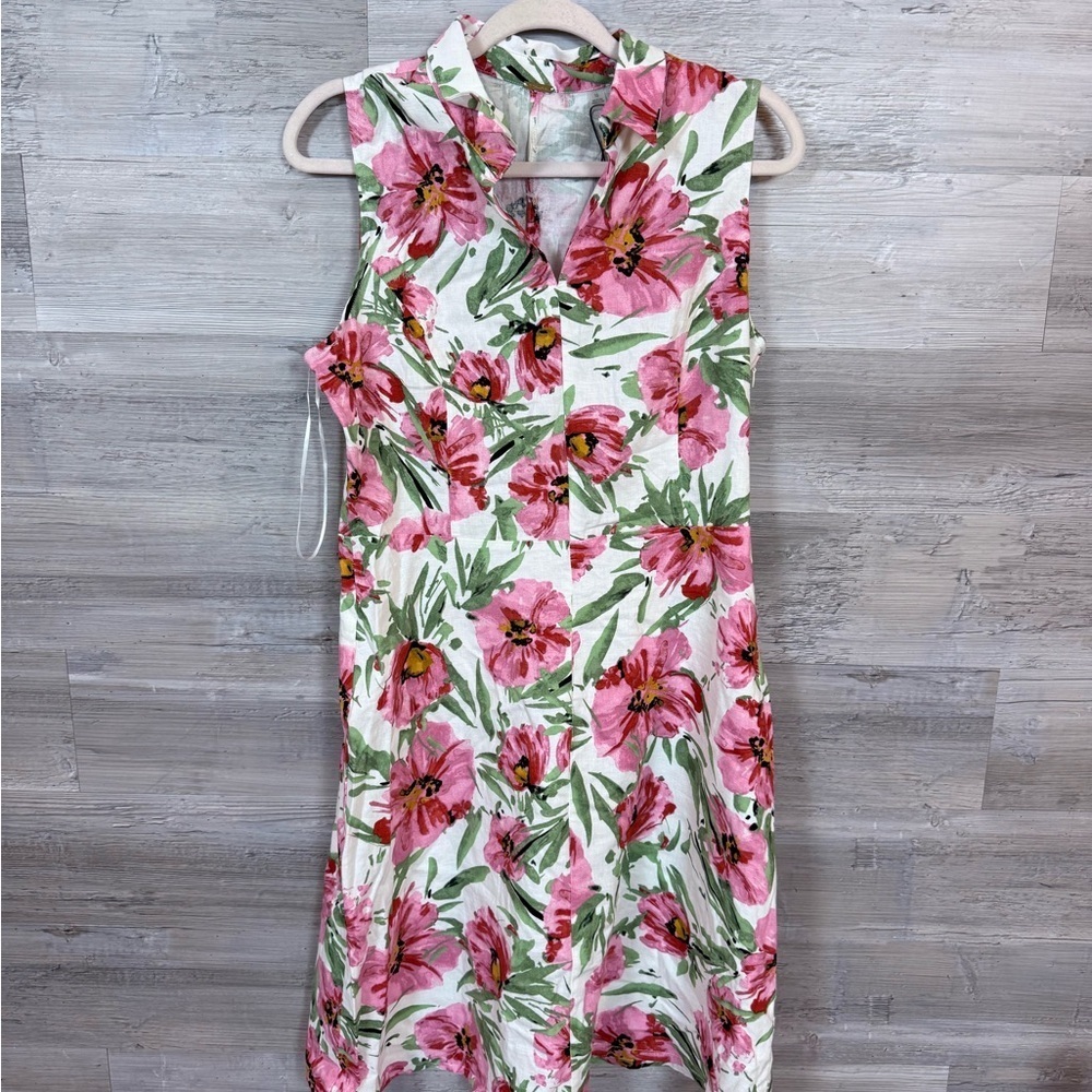 NWT T Tahari Floral Sleeveless Linen Blend A-Line Dress - Size 10
